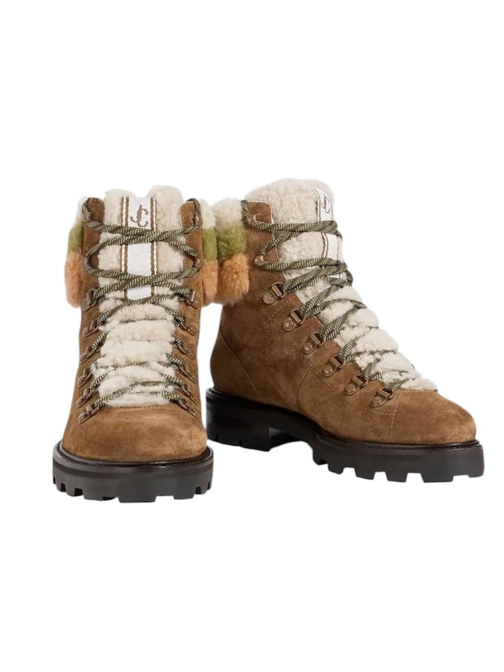 Jimmy Choo Eshe Suede & Shearling Trim Combat Boots 38 Clove/ Nutmeg Mix US 8